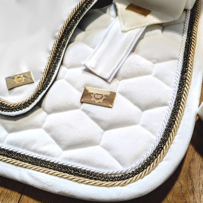 Komplet Velvet - czaprak nauszniki i owijki - Off white